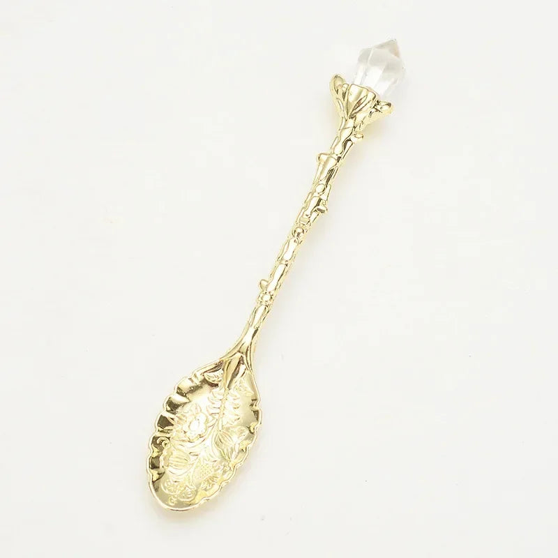 Vintage Crystal Head Leaf Alloy Coffee Spoon