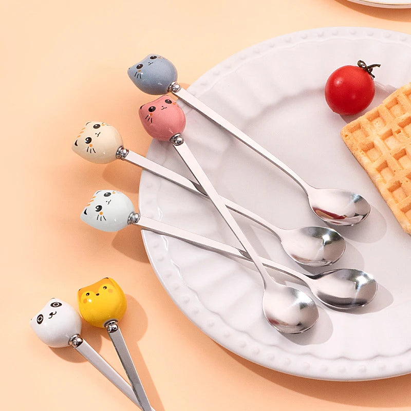 Stainless Steel Long Cat Handle Coffee & Dessert Spoon