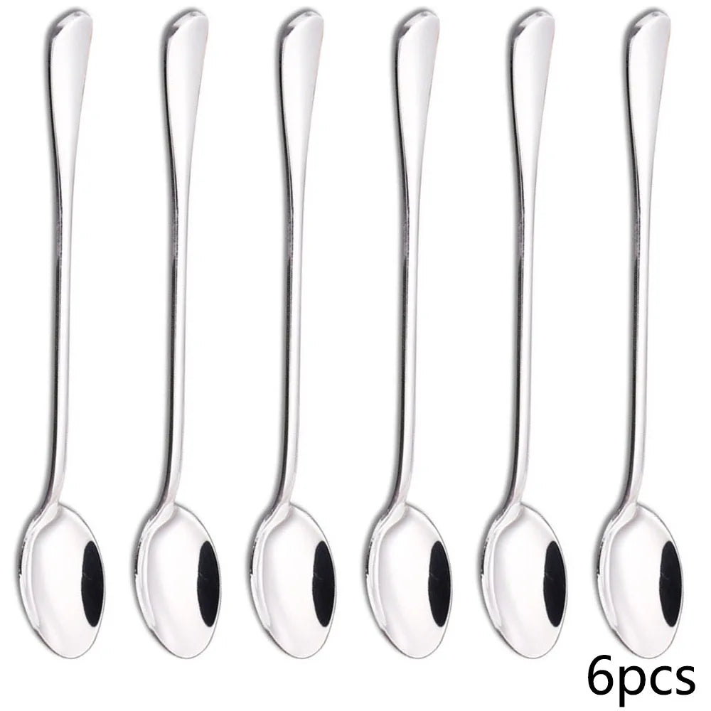 6pcs Stainless Steel  Ice Tea Scoop Dessert Spoon Food Grade Ice Cream Candy Tea Spoon Milkshake Coffee Multi-Purpose Spoon