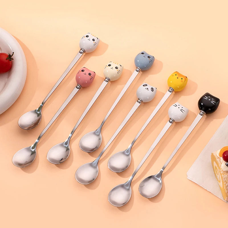 Stainless Steel Long Cat Handle Coffee & Dessert Spoon