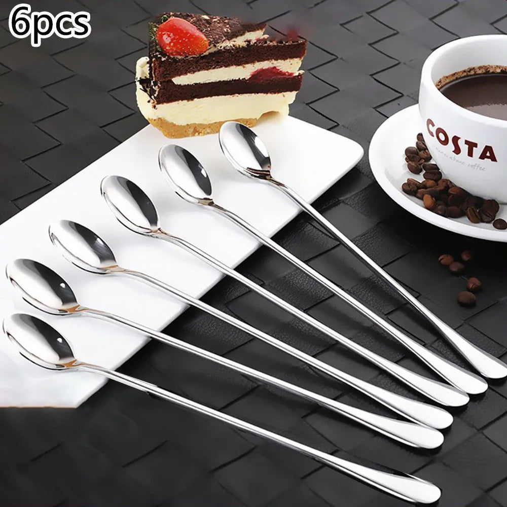 6pcs Stainless Steel  Ice Tea Scoop Dessert Spoon Food Grade Ice Cream Candy Tea Spoon Milkshake Coffee Multi-Purpose Spoon