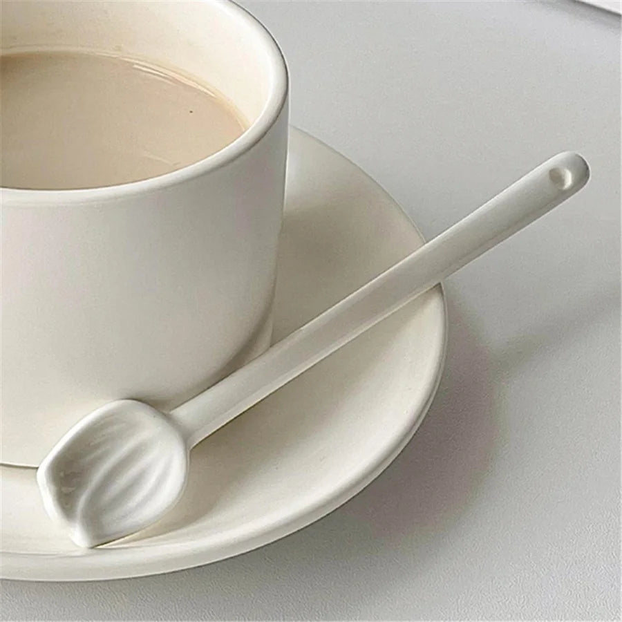 3/6PCS White Tulip Relief Ceramic Coffee Spoons