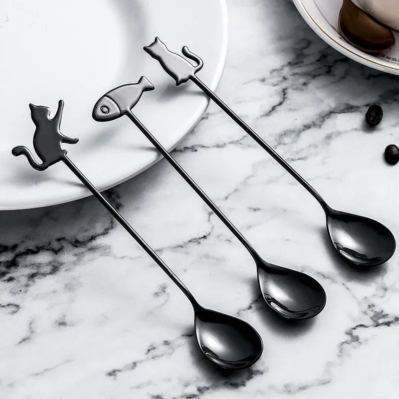 Cute Cat Shaped 304Stainless Steel Coffee Spoon Stirring Spoon Teaspoon Kitchen